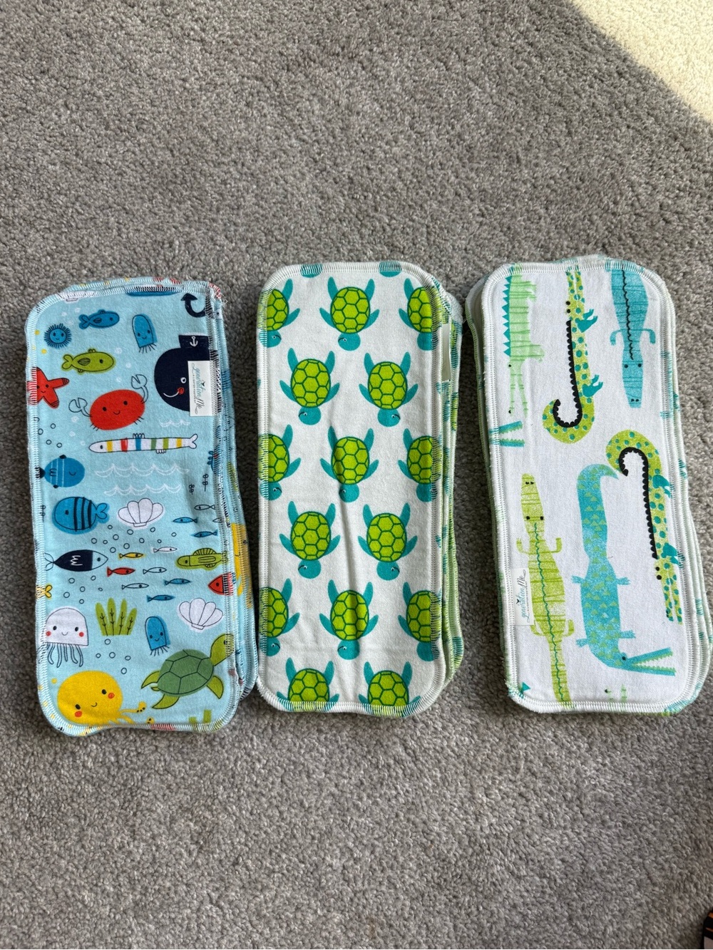Kids Reusable Cloth Diaper Liners • Sea Turtle & Alligator Print - Blue/Green